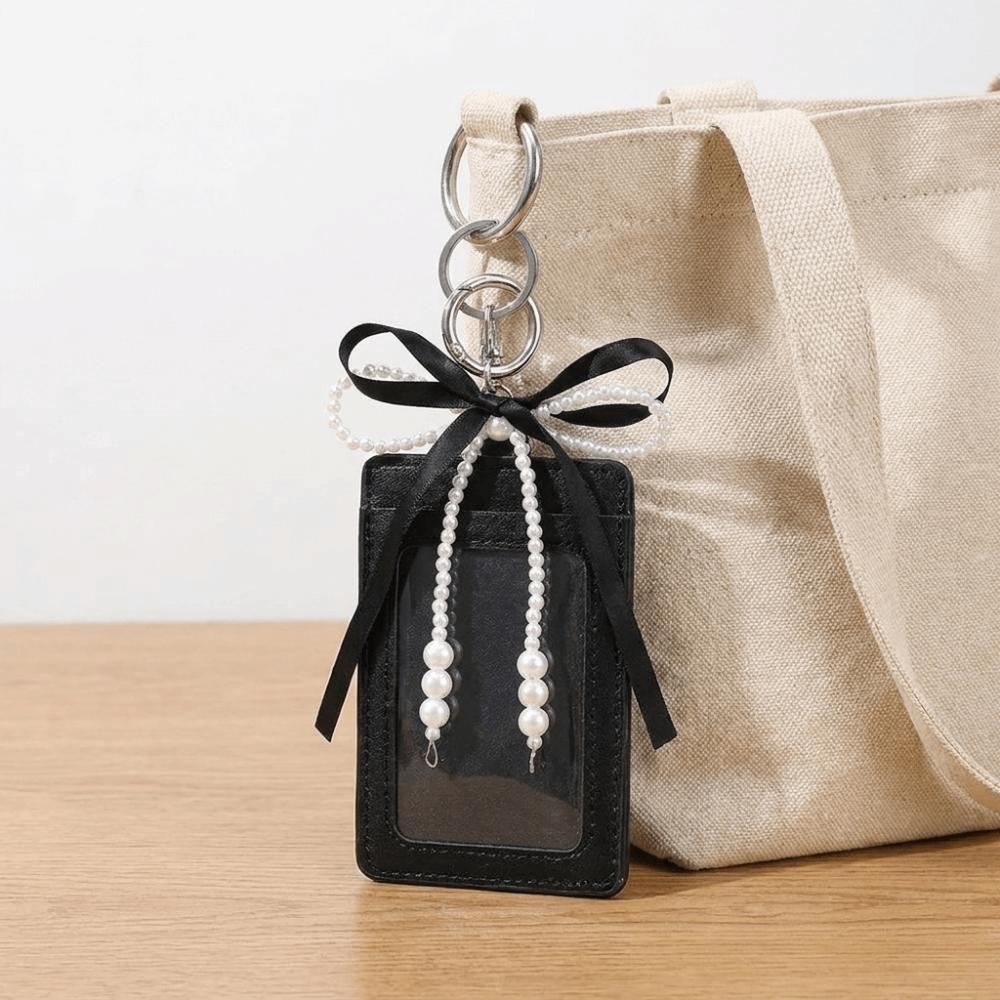 Pearl Short Card Bag PU Leather Bow Card Holder Causal Woman Wallet Lady