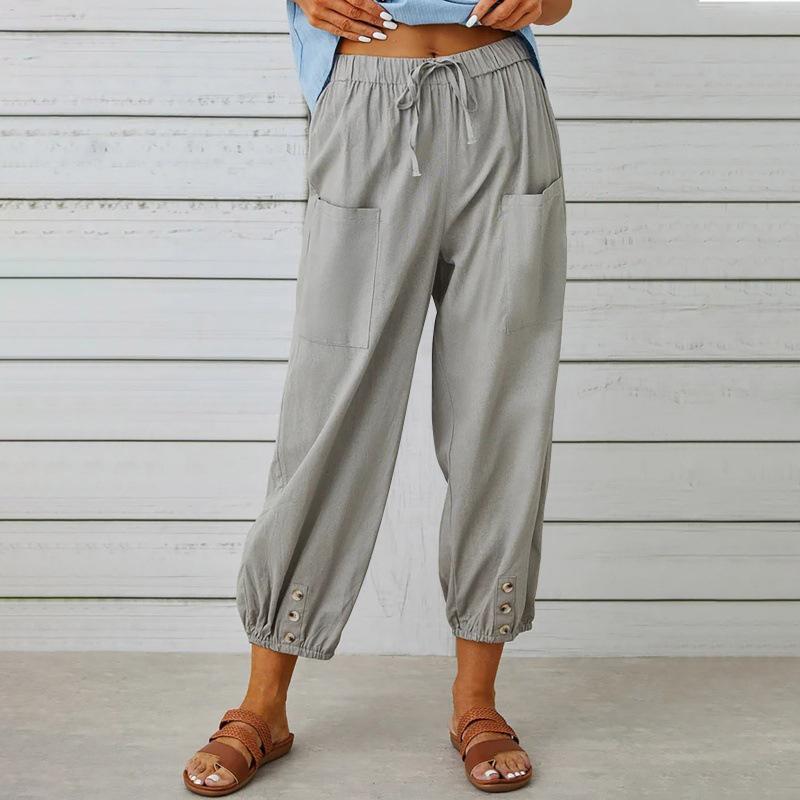 Women Elastic Waist Pants Straight Trousers Loose Casual