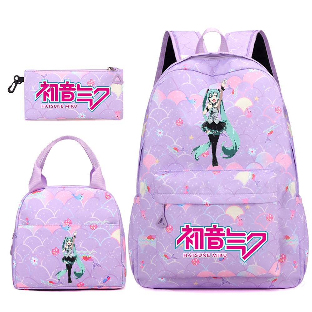 3 шт./комплект Аниме Мультяшный Рюкзак с принтом Hatsune Miku, Сумка, Пенал для Подростка Студента Девочки Мальчика, Большой Вместимости, Водонепроницаемый, Школьная Сумка, Дорожная Сумка