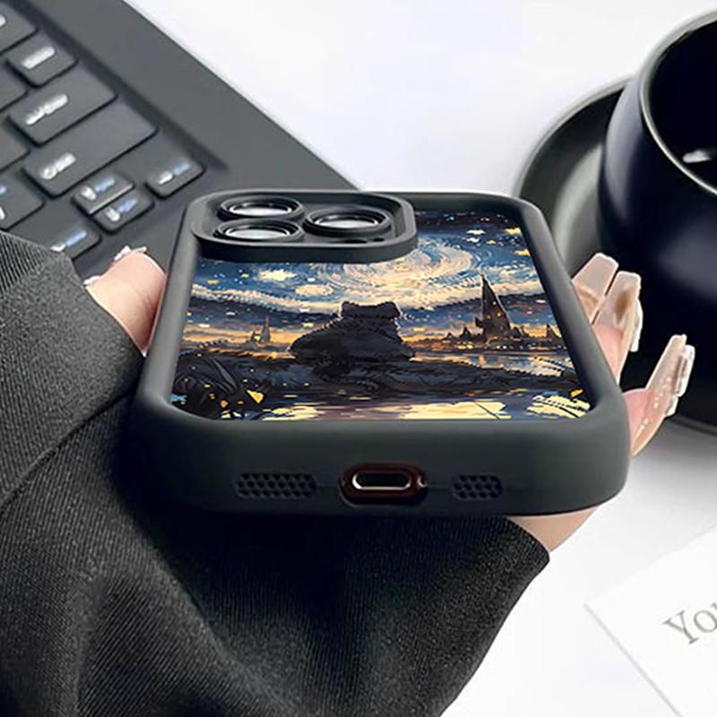 Starry Night Black Cat Moon Wave Silhouette Art Phone Case for iPhone 17 16 15 14 13 12 11 Series Pro Max Plus
