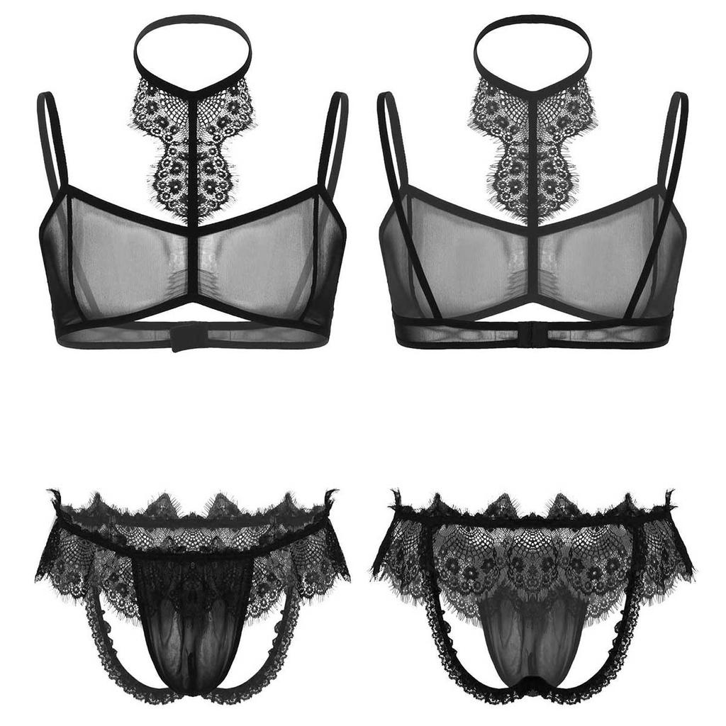 Мужское прозрачное нижнее белье Sissy Jock с кружевной отделкой и бюстгальтером сверху