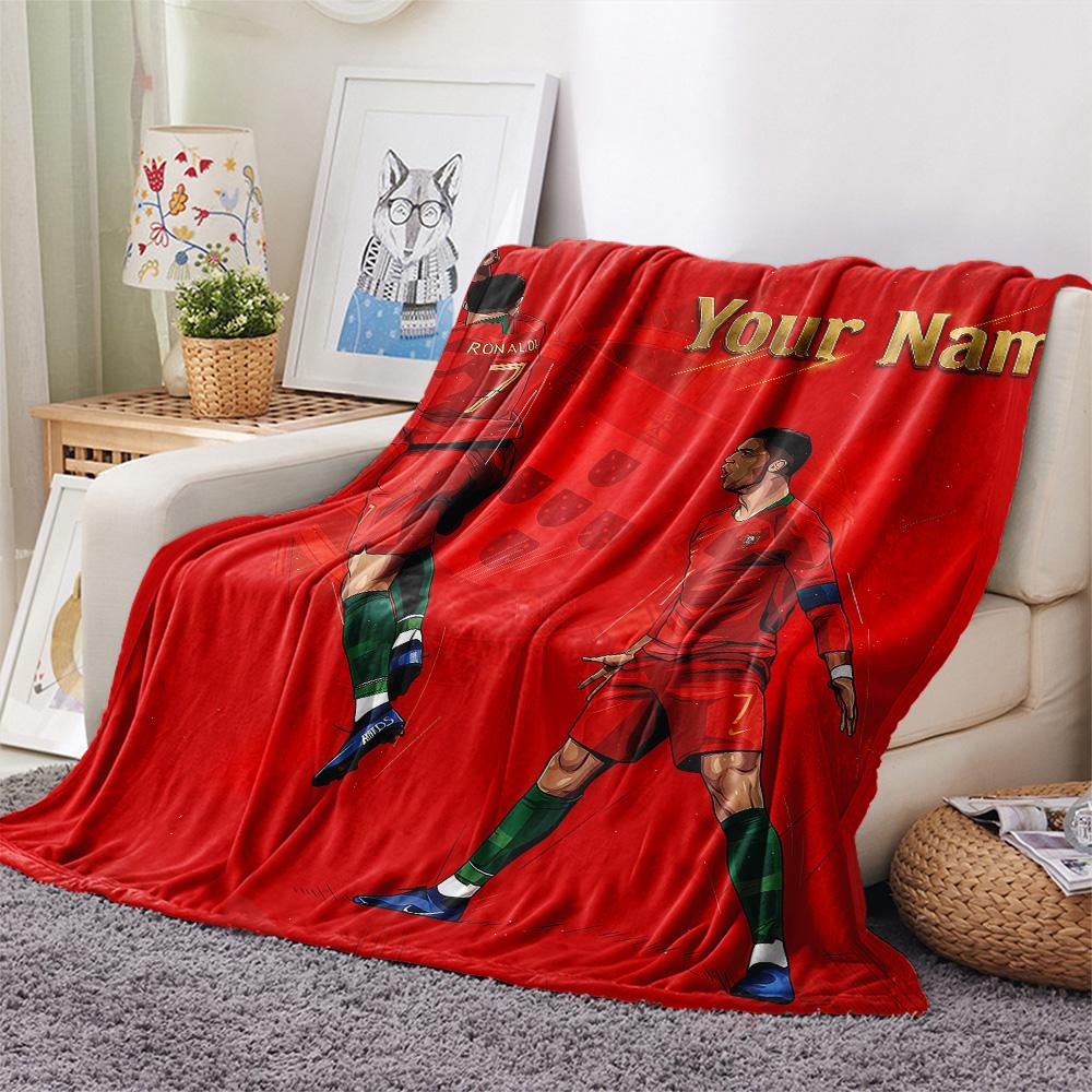 1PC Custom Name CR7 Patterned Flannel Blanket Suitable For All Seasons for Home Decor Warmth and Comfort Gifts Holiday Present -HE122