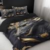 3Pcs Dragon Theme Bedding Set, Soft High-Definition Digital Print Duvet Cover Set Polyester, Majestic Golden Design