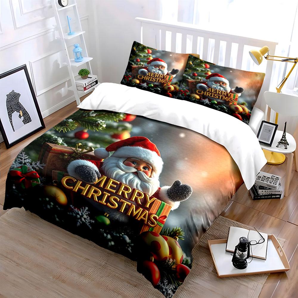 Santa Merry Christmas Design Bedding Duvet Cover Set Duvet Cover Pillowcases (1*Duvet Cover 2*Pillowcases, without duvet insert)