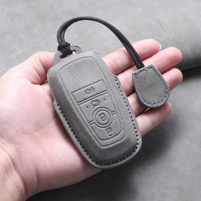 4 5 Buttons Leather Car Key Case Cover for Ford Fusion Edge Explorer Focus F150 F250 F350 F550 Escape for Lincoln Mondeo