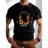 Европейский размер Плюс размер Круглый вырез Наушники DJ LIFE Принт с рисунком Короткий рукав Мужская футболка, Летняя Повседневная Свободная Спортивная, Дышащая Удобная Мужская футболка
