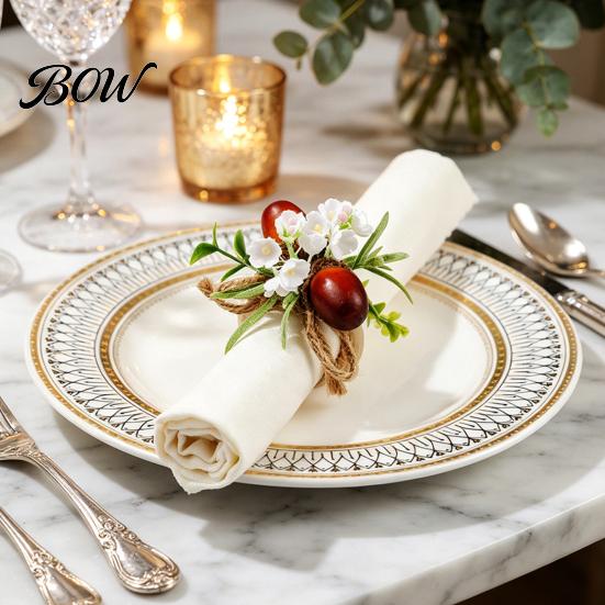 Rustic Dining Decorations Artificial Rosemary Napkin Ring, Wooden Ring Holder with Faux Acorns Autumn Rings Flowers, for Farmhouse Thanksgiving