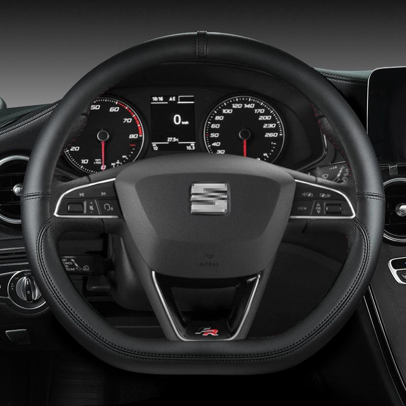 xkzh8 Microfiber Leather Car Steering Wheel Cover Non-Slip 38cm For Seat Tarraco Arona Ateca Ibiza Toledo Mii Leon Arosa Exeo ST FR