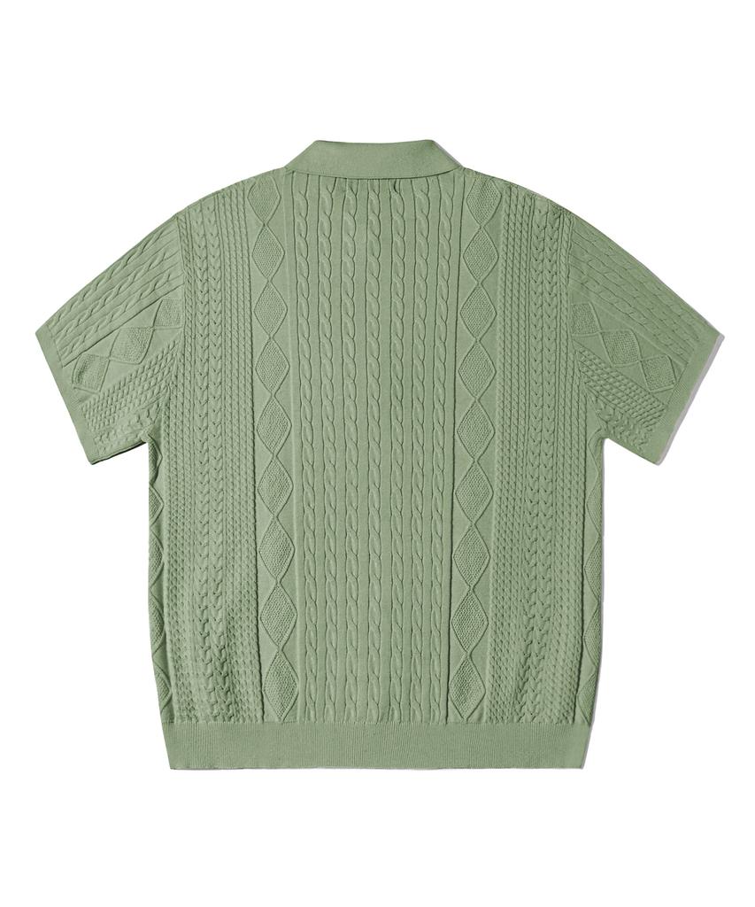TRILLION Washable Cable Half Sleeve Button-Up Knit (Light Green)