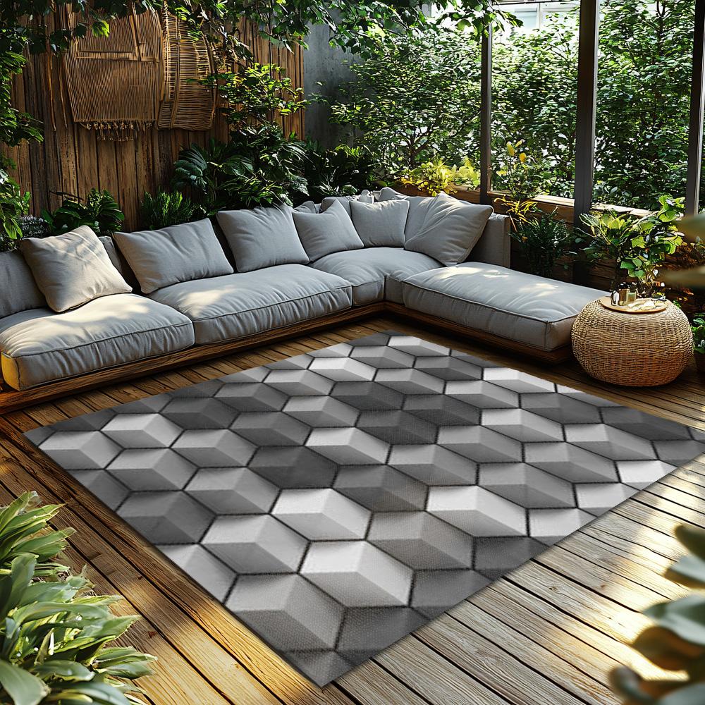 Tuniu Geometric Hexagon Gray Non-Slip Rug for Living Room Bedroom Kitchen Floor Mat