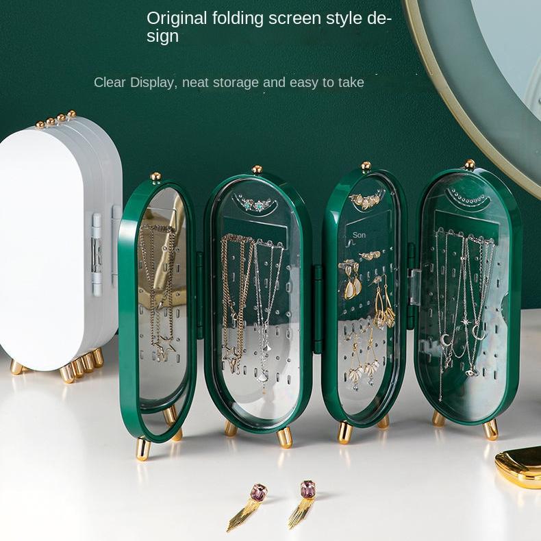 Складная коробка для хранения ювелирных изделий, бытовые серьги, ожерелье, витрина, высокая вместимость, роскошный ретро-экран, органайзер для ювелирных изделий, чехол