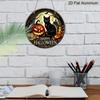2D Flat, 1pc Vintage Halloween Black Cat Wall Decor, Round Aluminum Hanging Sign Featuring "Happy Halloween" Text, Pumpkin Lantern And Bat Patterns