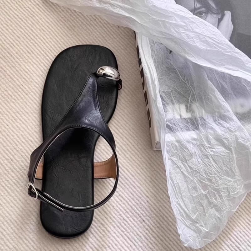 Fashion Real Leather Shoes Woman Flat Sandals Flip Flops Platform Summer Heels Open Toe Genuine Without Retro Corrective 2025 Girls