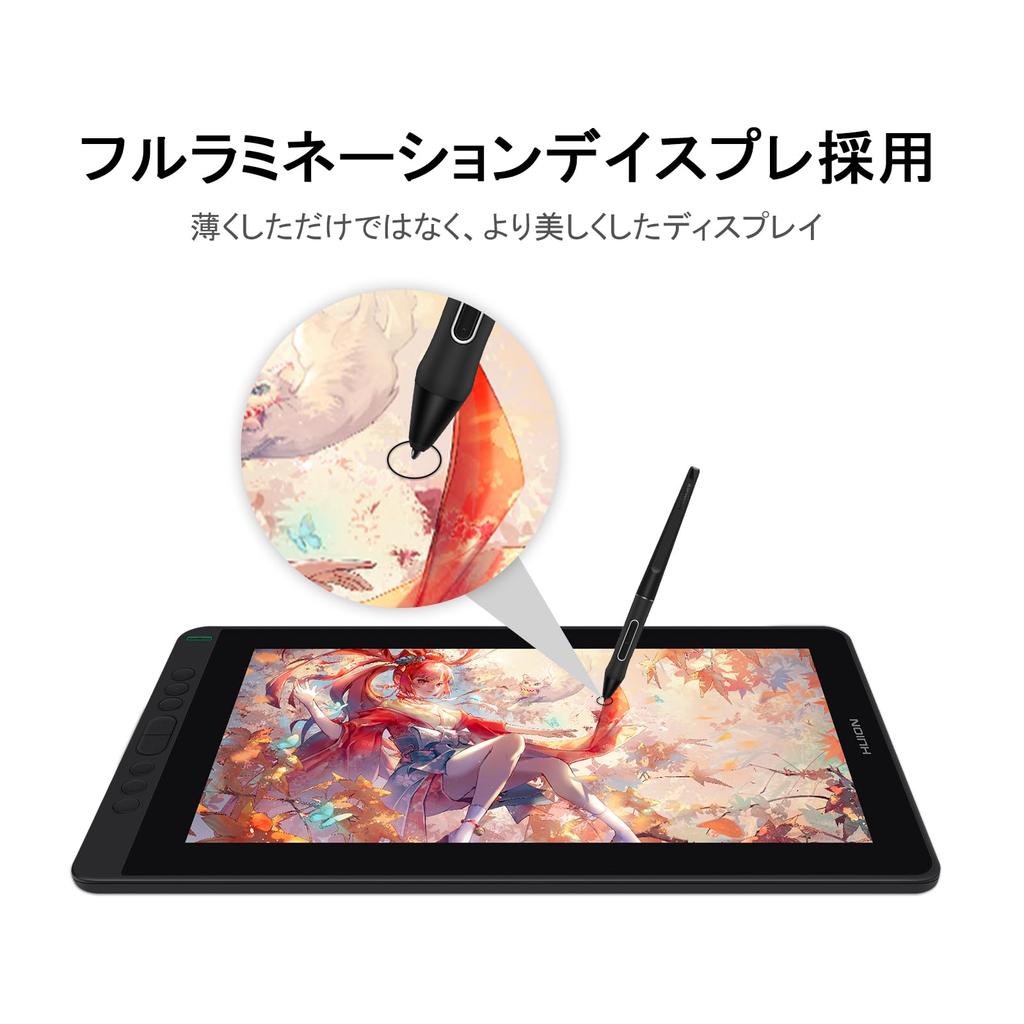 HUION LCD Tab Kamvas13 LCD Pen Tablet Compatible with Android Slim Pen Set PW550S Included No Charging Required Film Full Lamination Drawing Tablet