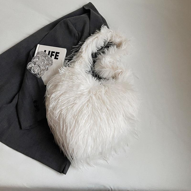 Осень и Зима Новая Повседневная Шерстяная Сумка Большая Вместимость Сумка-Тоут Модная Сумка на Одно Плечо Под Мышку Сумка Ручная Сумка Плюшевая Сумка