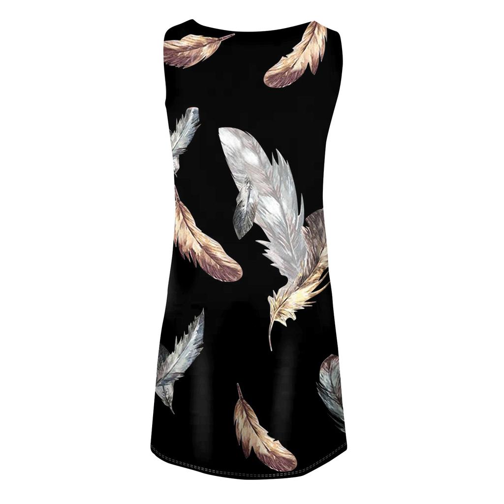 Женское повседневное летнее платье без рукавов с принтом, свободное пляжное платье с вырезами