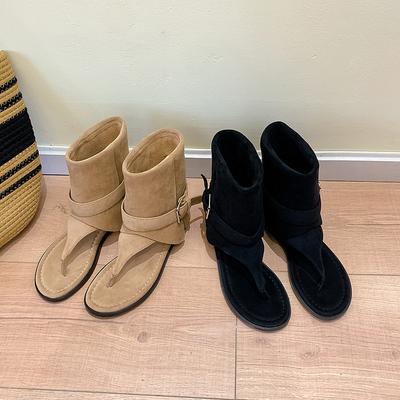 Виноградная мама лето новая модная Spice girl круглый носок пряжка ремень верхняя одежда средняя труба танкетка крутые ботинки женские летние