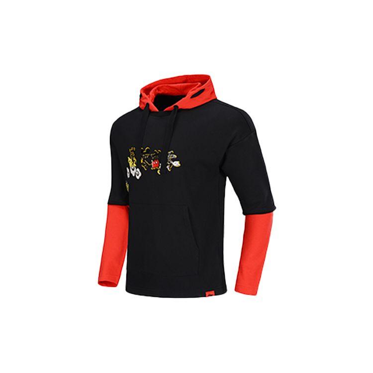 Li-Ning Повседневная свободная мужская толстовка с капюшоном совместного бренда X Disney, черная AWDQ133-1