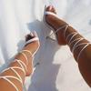 Fashion 2024 Brand Women's Sandals Ankle Straps Female Sexy Dress Rome Sandal Ladies Lace Up Square Toe High Heels Open Toe Shoes Women