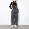 Spring Autumn High Waist Black Pocket Denim Overalls Trousers Loose Fit Pants Women Fashion Tide Sling Jeans