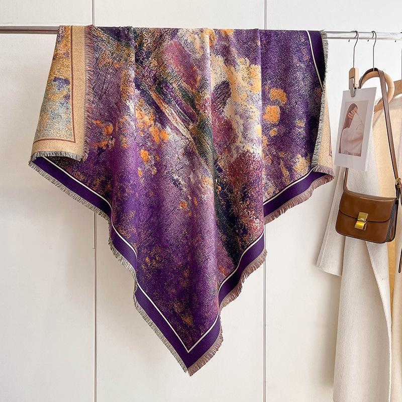 Versatile Mixed Color Contrasting Double-Sided Imitation Cashmere Shawl Winter High-End Warm Square Scarf