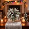 Winter Wedding Floral Greenery Artificial Christmas Snow Pine Branches And Red Berry Stems, Snowy Norfolk Stem, Faux Plastic Needles for Crafts White