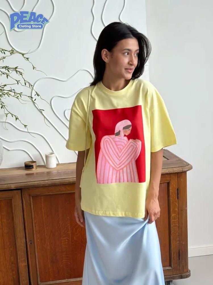 Retro Casual Printed T-shirt Women's Clothing 100% Cotton T-shirt Summer Fashion Short Sleeve Top Harajuku Commute Graphic Tee