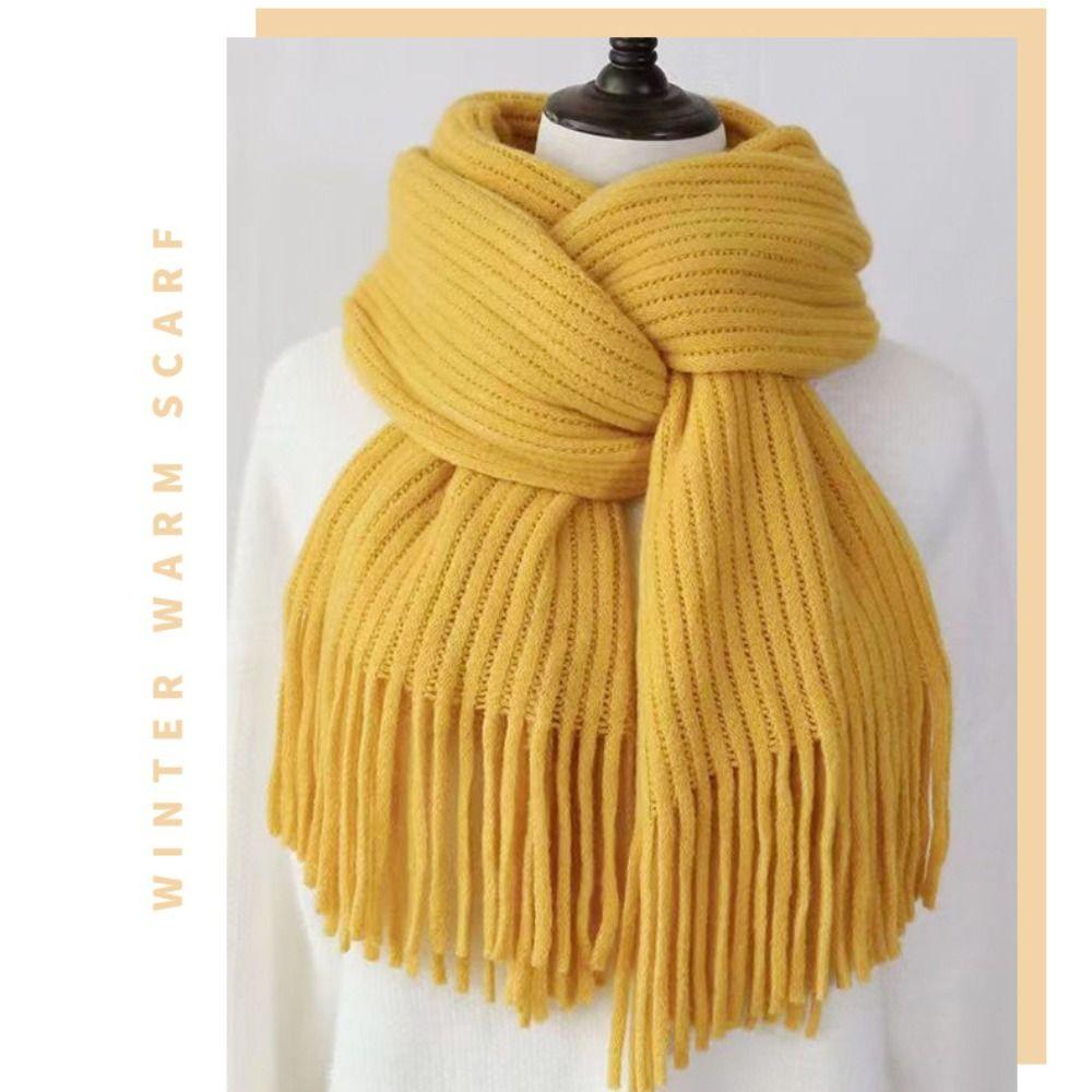 Long Tassel Solid Color Scarves Soft Knitted Scarf New Winter Cashmere Scarf  Women