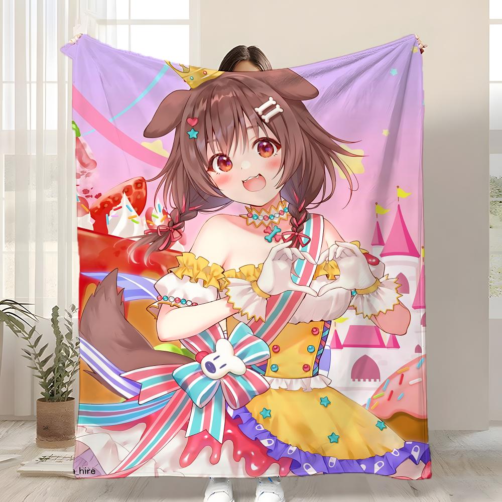 Cartoon Inugami Korone Throw Kid-Friendly Flannel Throw Blanket Soft Warm Anti-Static Washable All Season
