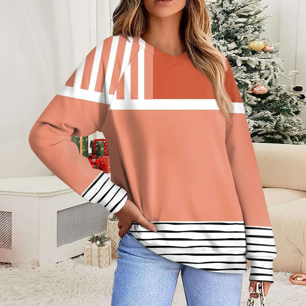 Женская повседневная свободная толстовка с цветочным принтом в полоску и градиентом, с круглым вырезом и длинными рукавами