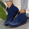 Bohemia Style Tassels Ankle Boots Women Vintage Rivet Decor Flat Western Boots Woman Plus Size Autumn Winter Short Booties Mujer