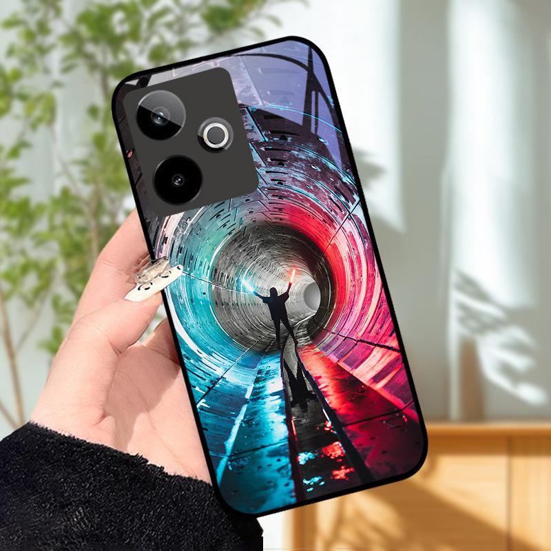 Для Realme GT7 5G Чехол Роскошный Чехол с Рисунком Закаленное Стекло Чехол для Телефона Для Realme GT 7 Fundas Жесткий PC Ударопрочный Корпус Бампер