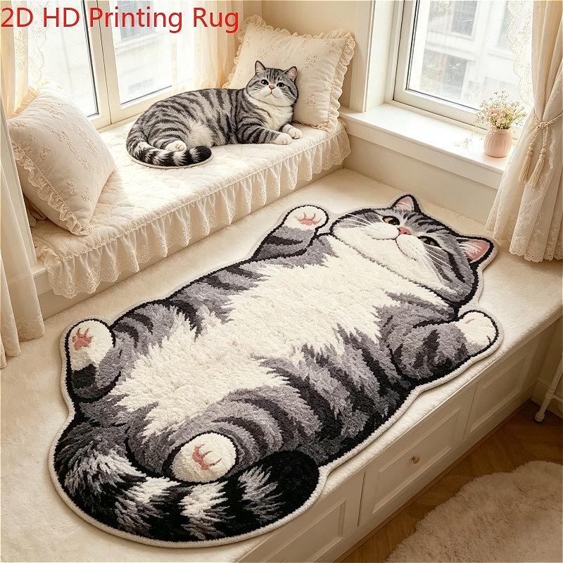 Chubby Cat Non-Slip Area Rug Soft Plush Machine Washable Carpet for Bedroom Living Room Bathroom Decor