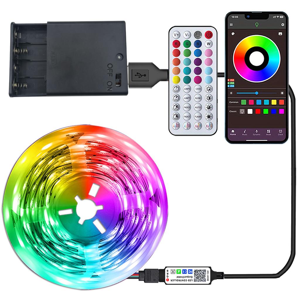RGB светодиодная лента, светодиодная лента на батарейках с синхронизацией по музыке, управление через приложение и пульт ДУ, RGB светодиодная лента для телевизора, комнаты