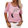 Women Fashion Off Shoulder Top Casual O Neck Summer Tee Shirt Print Loose Short Sleeve T-shirt