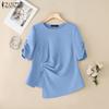 Women Casual Round Neck Short Sleeve Summer Irregular Blouse