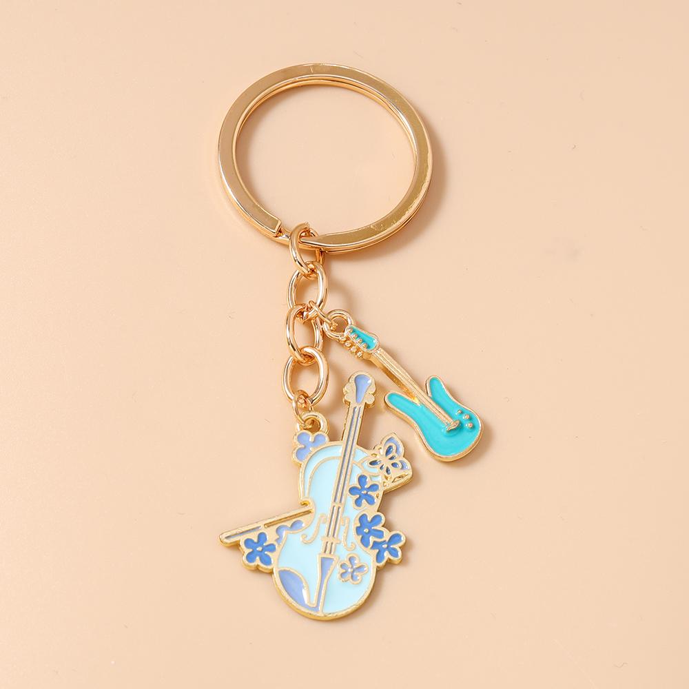 New Enamel Violin Guitar keychain Women Girls Musical Instrument Key Ring Pendant for Handbag Decor DIY Key Holder Jewelry Gift