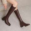Микрофибра Осенне-зимняя обувь Толстый средний каблук Размер 43 Сапоги для верховой езды Натягивающиеся ботфорты