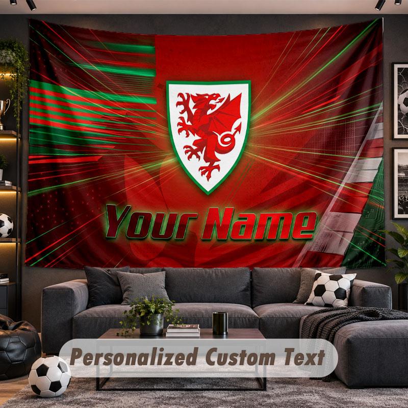 Wall Hanging Tapestry Custom NameWales Rugby Pattern Personalized Printed Fabric Wall Decor