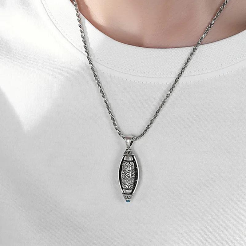 Fashion Simple Six Character Truth Spinning Cylinder Necklace For Men And Women Retro Transit Pendant Sweater Chain Punk Jewelry