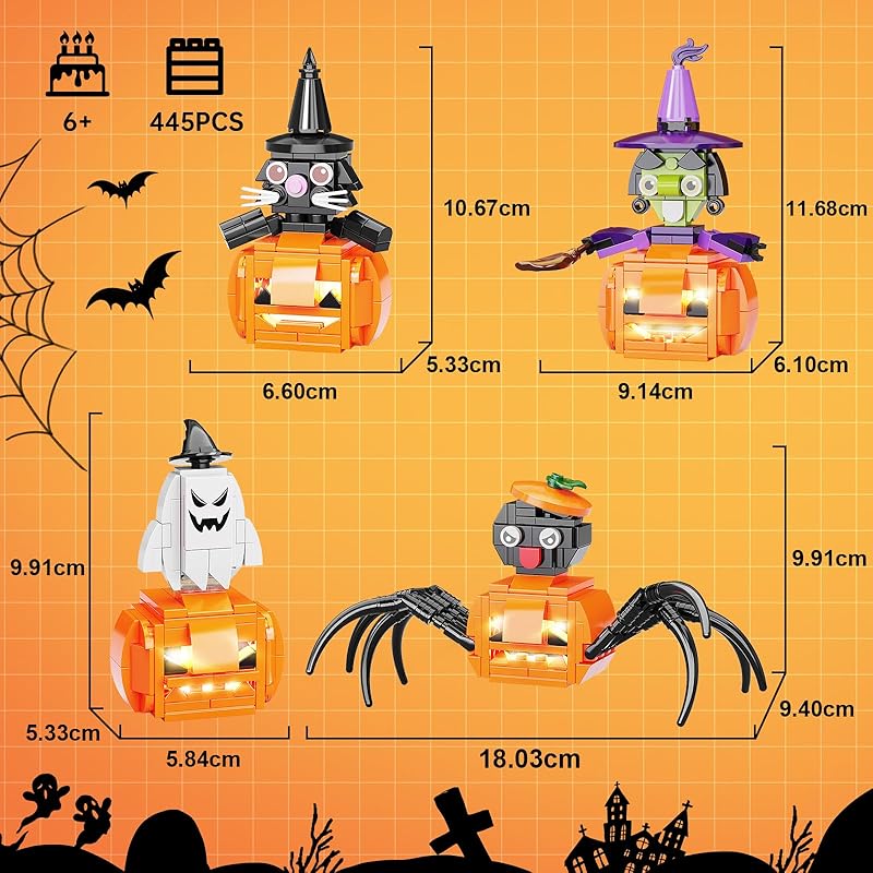 Halloween Pumpkin Building Blocks Ghost Witch Cat Spider Halloween Block Toys Halloween Present Girl Boy Children for Children for Adults Educational