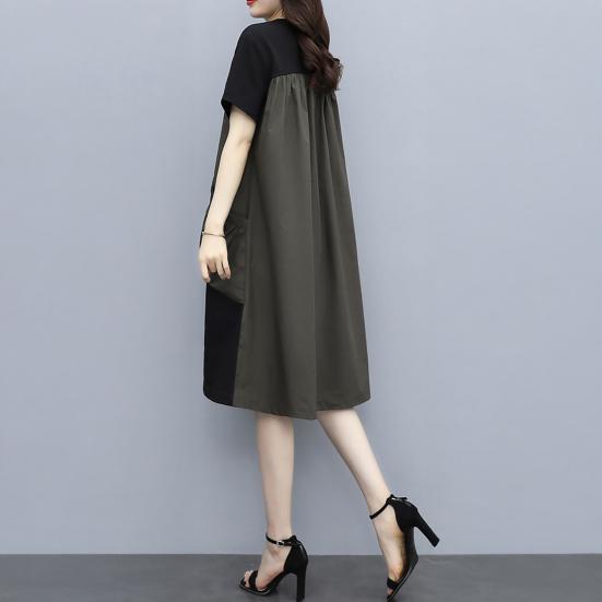 Женское платье миди с круглым вырезом и коротким рукавом, свободное летнее платье с карманами, цвет пэчворк, легкое повседневное платье