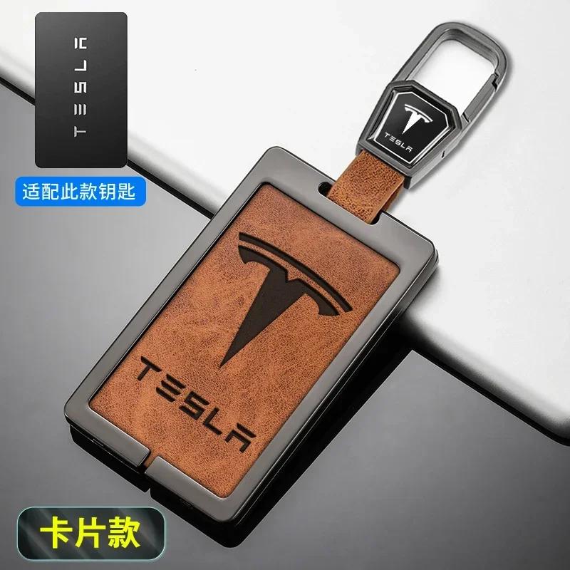 Car Sticker 2025 New Tesla Zinc Alloy Leather Car Smart NFC Card Key Cover Case Protector Shell Fob For Tesla Model 3 S X Y Acce