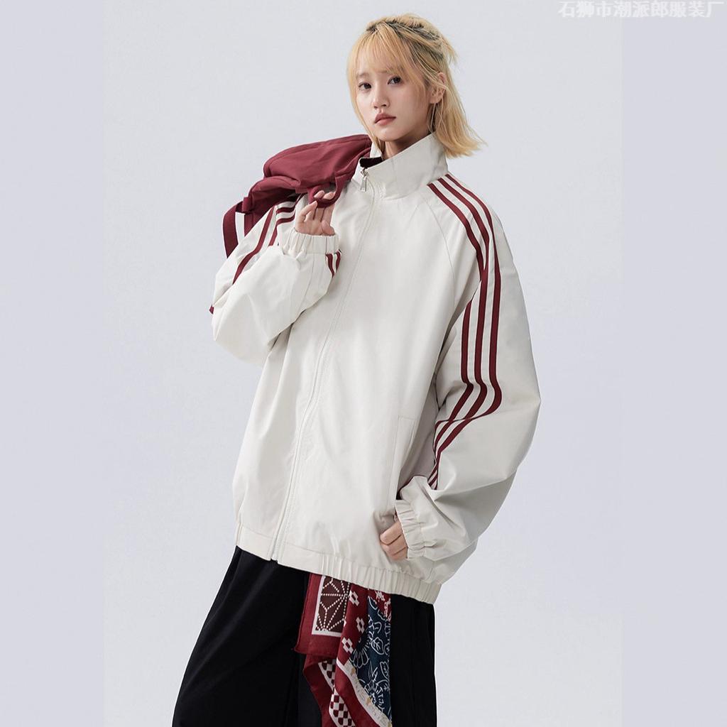 Двусторонняя куртка Куртка для мужчин и женщин Осенняя Новая Корейская Одежда В Полоску Клипса