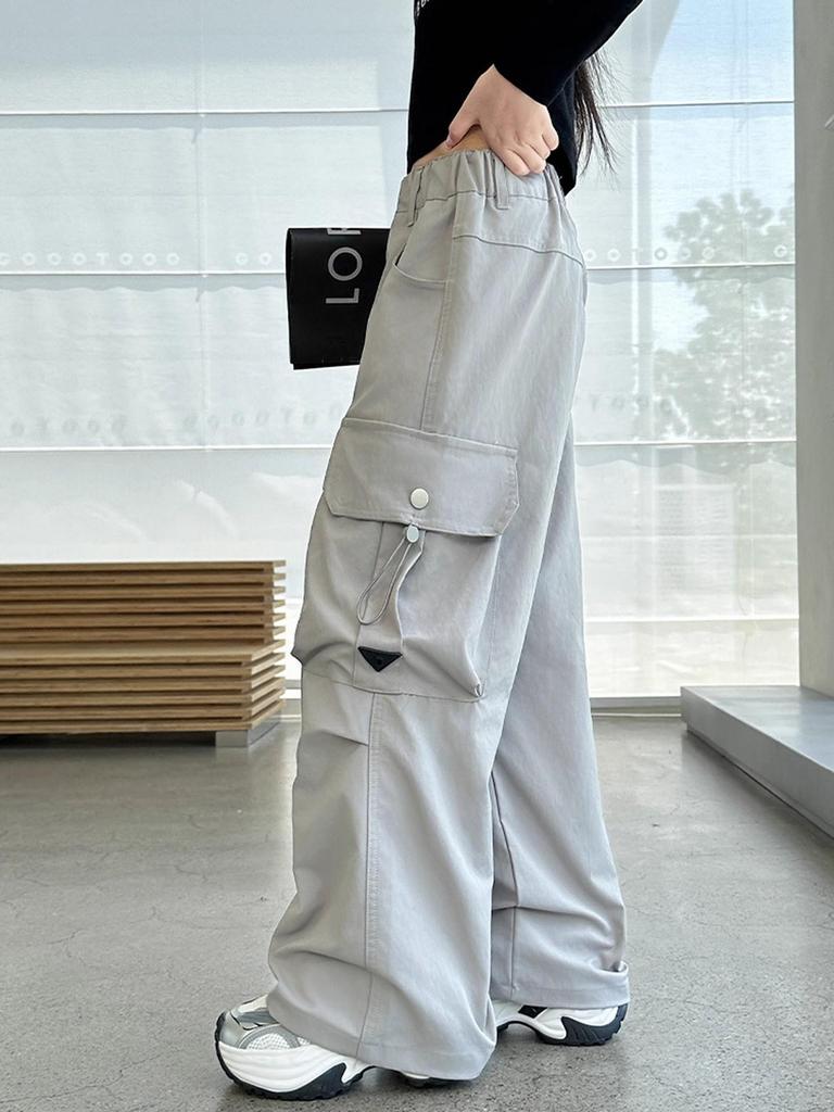 Девочковые брюки карго - Новый стиль 2025, Весна и Осень, Свободные прямые штанины для детей среднего и старшего возраста, Идеально подходят для танцев и летней носки.