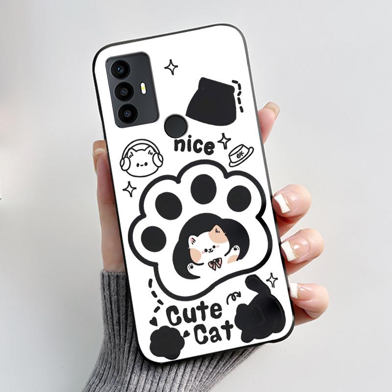 Cute Case For TCL 30 SE Protective Cover For TCL 30E Funda For TCL 306 305 Printing Shell Soft Silicone Cartoon Black Casing