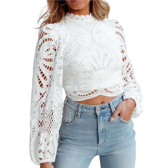 Женская блузка с длинным рукавом и высоким воротником на молнии сзади, элегантная женская блузка с фонарем