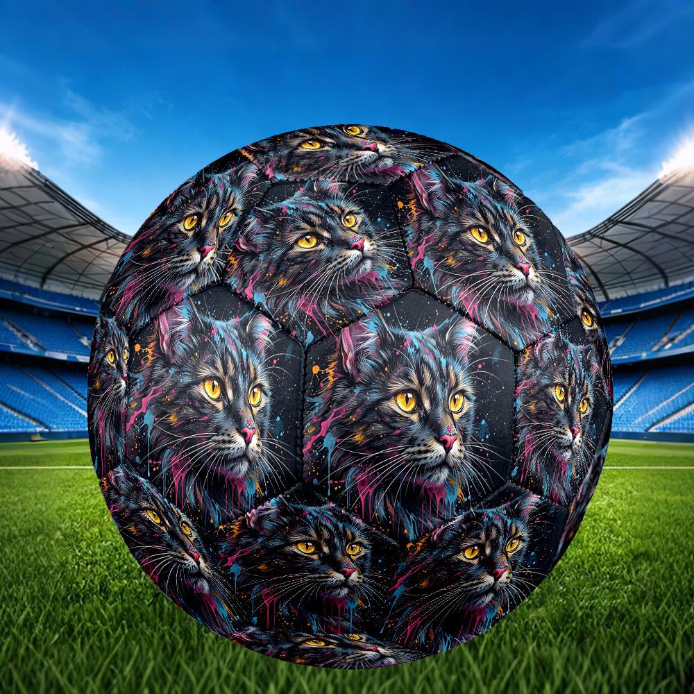 1pc Colorful Cat Art Theme Soccer Ball Football, Size 5, Lightweight PVC, Outdoor Training Soccer Ball,Sports Gift t61477