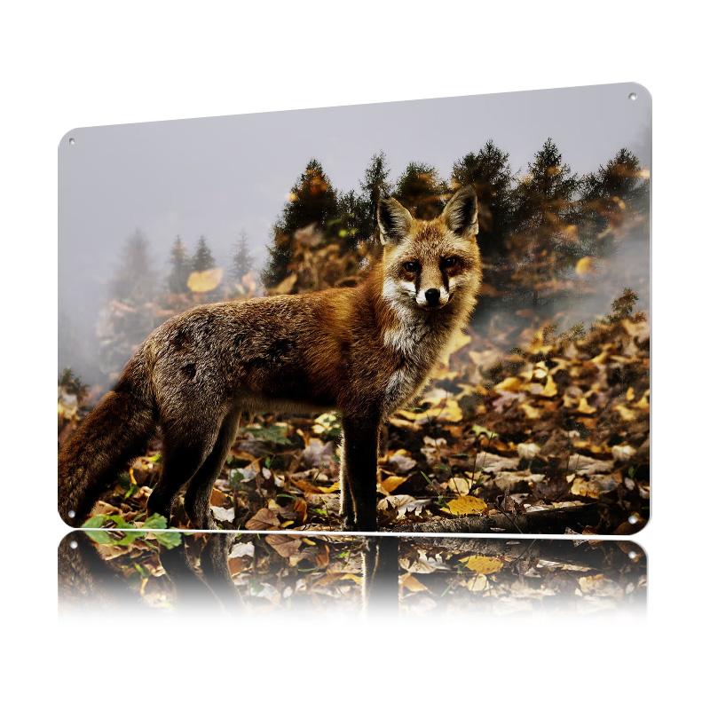 Fox in the Forest Tinplate Poster Customized Wall Art Retro Vintage Metal Signs for Fans Modern Home Decoration Luxury House