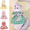 Pet Dress With Plaid Print Washable Pet Clothing 1 Set Pet Dress Bow Decor Ruffled Sleeves Dog Plaid Dress Summer Cat Dress